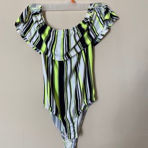 NWT Striped Off the Shoulder Bodysuit